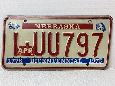 #ad 1976 Nebraska Bicentenial License Plate I UU797 Collectible Apr 84 Tags $15.99