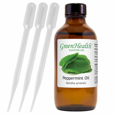 Peppermint Essential Oil 4 oz Pure Natural with 3 Free Droppers $9.99