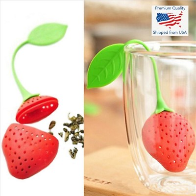 #ad Strawberry Shape Silicone Leaf Loose Tea Infuser Filter Strainer Ball $7.29