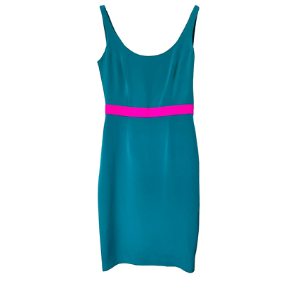 #ad Jay Godfrey Silk Color Block Teal Hot pink Sheath Dress Sleeveless Draped Back $75.00