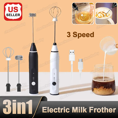 #ad Electric Milk Frother Double Whisk Handheld Coffee Foam Mixer USB Rechargeable $11.88