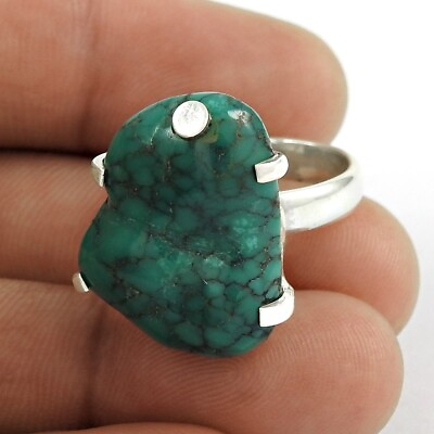 #ad Natural Gemstone Cocktail Boho Turquoise Ring Size 8 925 Sterling Silver B8 $32.26