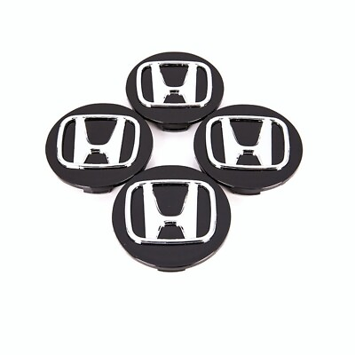 #ad #ad Set of 4 Honda Black Wheel Rim Center Caps Chrome Logo 69MM 2.75 $17.89