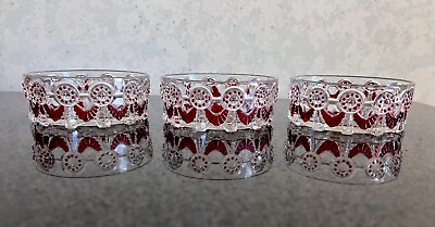 #ad U.S. Glass Co. Alabama Ruby Stain Berry Bowls Antique Set of 3 As Is* EAPG $35.00