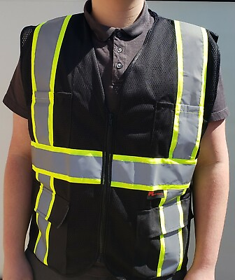 #ad #ad FX Two Tone HI VIS Black Safety Vest with 4 Front Pocket Small to 5XL $11.99