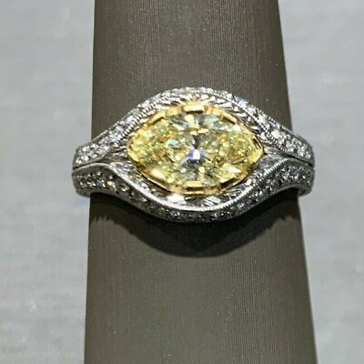 #ad GIA Fancy Yellow Marquise Diamond 0.91 VS 2 Center Platinum Engagement Ring $6995.00
