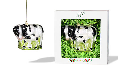 #ad North Star Christmas Cow and Calf Glass Ornament Animal Collection $14.99