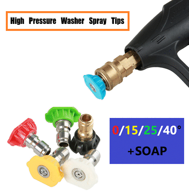 1 5Pcs 1 4quot; Nozzle Pressure Washer Gun Spray Tips Quick Connect Car Wash Kit $5.08