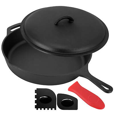 #ad 12 Inch Pre Seasoned Cast Iron Skillet with Cast Iron Lid $30.24