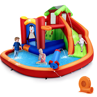 #ad #ad Inflatable Water Park and Slide Bouncer w Splash Pool Water Cannon 750W Blower $289.99