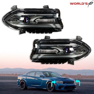 #ad Pair For 2015 2020 Dodge Charger Headlight Halogen w LED DRL Black Housing LR $193.81