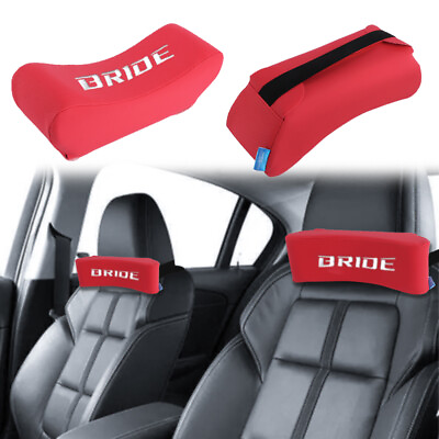 #ad 2Pcs JDM BRIDE Embroidery Red Leather Car Neck Rest Pillow Headrest Cushion $28.88