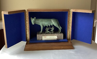 #ad VTG Bronze Capitoline Wolf in Wooden Box Military Gift From Italian Army $500.00