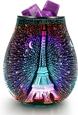 #ad 3D Eiffel Tower Glass Electric Wax Burner Led 7Colors Changing Oil Burn $25.49