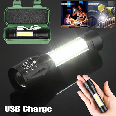 USB Rechargeable COB LED Flashlight Torch Lamp Light Camping Bulb PortableBox $7.48