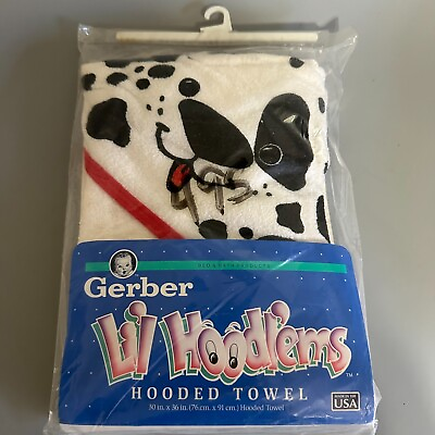 #ad Gerber Lil Hoodlems hooded towel black white puppy dog VTG 1992 NEW USA $20.00