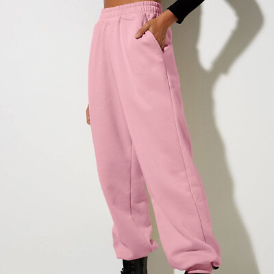#ad Womens Solid Color Sports Trousers Ladies Sweatpants High Waist Jogger Pants $19.76