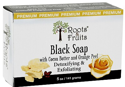 #ad BLACK SOAP Bar Detoxifying amp; Exfoliating 5 oz with Cocoa Butter amp; Orange Peel $6.83