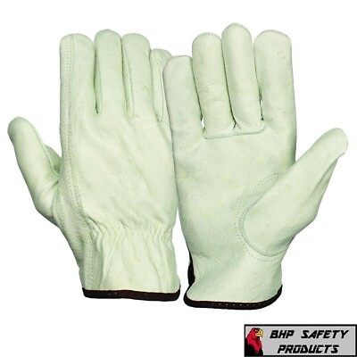 #ad 12 Pair Pack Cowhide Grain Leather Drivers Work Safety Gloves PPE All Sizes $51.50