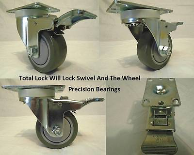 #ad 3quot; x 1 1 4quot; Swivel Casters Polyurethane Wheel w Total Lock Brake 300lb each 4 $29.95