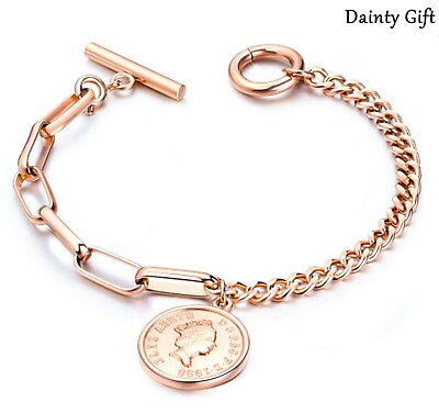 #ad Women Girl Titanium Stainless Steel Queen Money Coin Mixed Chain Bracelet 6.5quot; $14.50