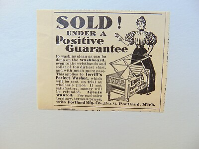 #ad 1898 TERRIFF#x27;S PERFECT WASHER Guarantee to wash as clean as can be print ad $6.00