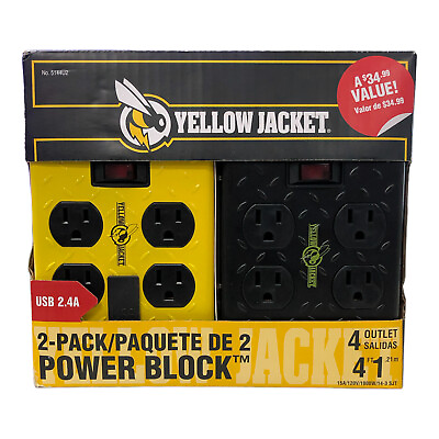 #ad Yellow Jacket 4 Outlet Power Block with 2 USB Ports 4 Feet 2 Pack $21.99