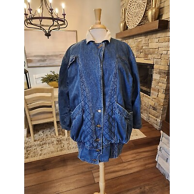 #ad Vintage 80s Denim Jean Oversized Jacket Fingerhut Fashions Large $65.00