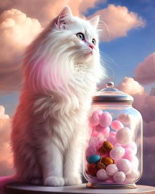 #ad 5D Diamond Painting Pink Cotton Ball White Cat Kit $17.99