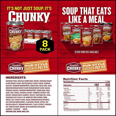 #ad Campbell#x27;s Chunky Soup: Pub Style Chicken Pot Pie 16.3oz Can Case of 8 . $24.98