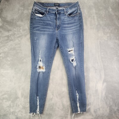#ad Judy Blue Skinny Fit Jeans Women#x27;s Blue 15 32 Distress Leopard Patch Holes $24.19