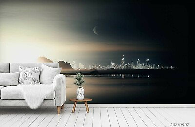 #ad 3D Night Moon City Building Water Wallpaper Wall Murals Removable Wallpaper 274 AU $249.99