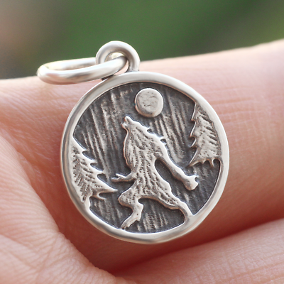 #ad Werewolf Coin Pendant Charm 925 Sterling Silver Wolfman Wolf Moon Magical Myth $15.58