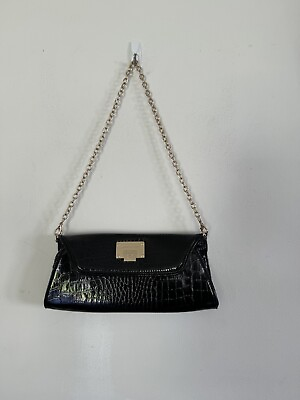 #ad Ann Klein Womens Patent Leather Black Clutch Shoulder Handbag OS $13.99