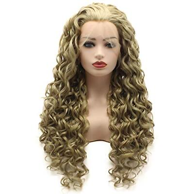 #ad Hair Curly Long 26inch Two Tone Honey Blonde Mix Half Hand Tied Heavy Density $74.65
