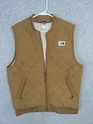 #ad North Face Quilted Puffer Vest Fleece Lined Mens Size Medium Tan $29.99