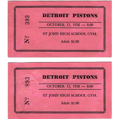 #ad 1958 NBA DETROIT PISTONS 2 Tickets JACKSON MI 10 15 58 ST JOHN HIGH Autographs $300.00