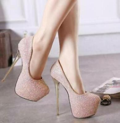 #ad Women Bride High Stiletto Heel Pumps Platform Casual Shoes Glitter Wedding Party $54.07