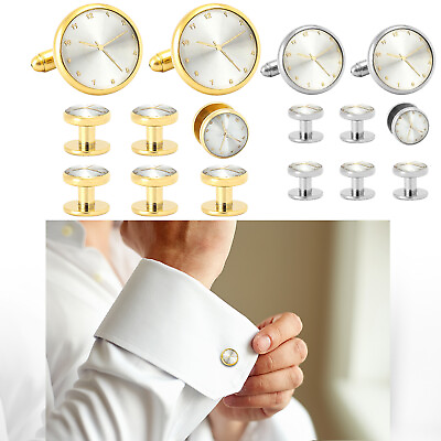 #ad 8Pcs Mens Creative Watch Cufflinks and Tuxedo Shirts Studs for Business Wedding $15.80