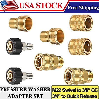 #ad 8pc Pressure Washer Pump Adapter M22 To 1 4quot; Brass Male female Kit Quick Connect $24.99