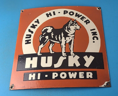 #ad Vintage Husky Gasoline Sign Hi Power Gas Motor Oil Pump Porcelain Sign $188.87