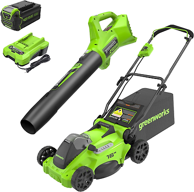 Greenworks 40V 16quot; Brushless Cordless Push Lawn Mower Blower 350 CFM 4.0A #ad $345.58