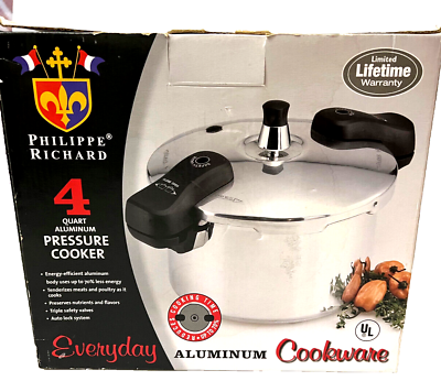 #ad Philippe Richard 4 Quart Pressure Cooker Aluminum Stove Top Pot Everyday NIB $35.03