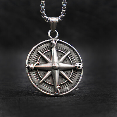 Cool Mens Nautical North Star Compass Pendant Necklace Stainless Steel Gift $9.99