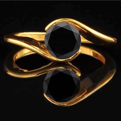#ad 1.50Ct Round Shape Natural Jet Black Diamond Women#x27;s Ring In 14KT Yellow Gold $325.00