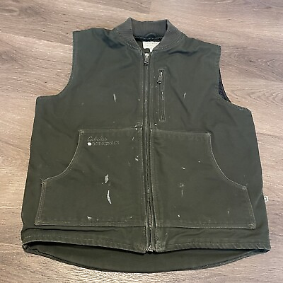 #ad Cabelas Roughneck Vest Mens Medium Green Canvas Quilted Sleeveless Hunting $22.87