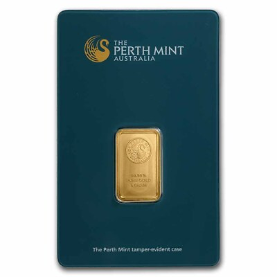#ad 5 gram Gold Bar Perth Mint Plain Back In Assay $440.83
