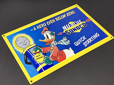 #ad VINTAGE SUNOCO NU BLUE GASOLINE WITH DONALD DUCK ADVERTISING 12quot; X 8quot; METAL SIGN $74.98