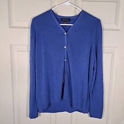 #ad Cable amp; Gauge Womens Cardigan Size L Blue 100% Silk V Neck Long Sleeve Knit EUC $22.49