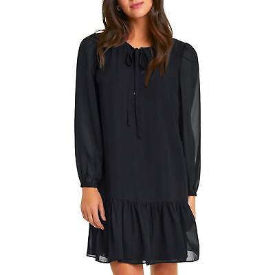 #ad Draper James Tie Neck Flounce Shift Dress Black Size Small $16.58